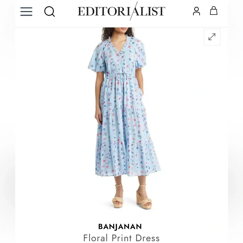 Banjanan FlLight Blue Floral Print Tiered Maxi Dress Women’s Medium - Picture 2 of 8